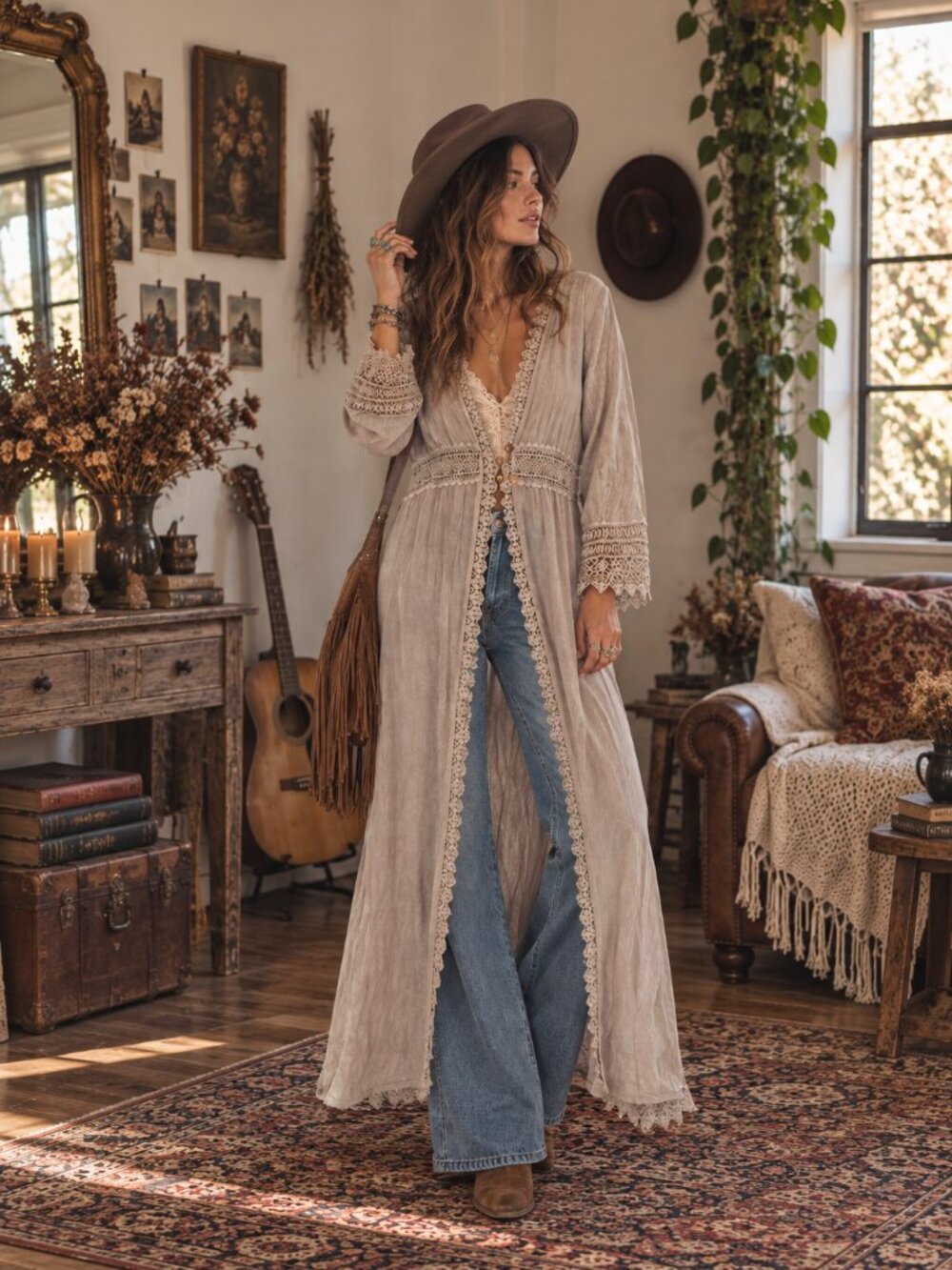 Gimmicks Boho Lace Duster Kimono Cardigan